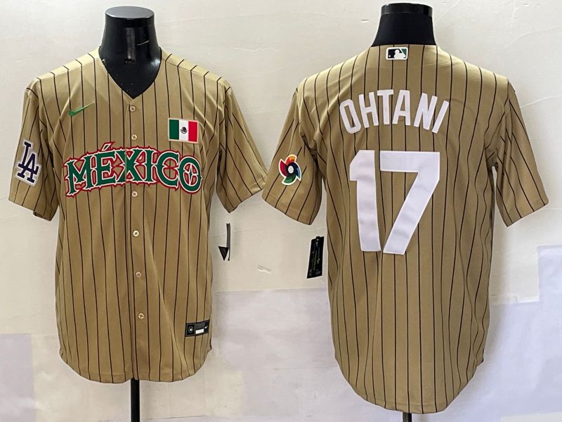 Men Los Angeles Dodgers #17 Ohtani Brown Stripe Mexico Joint Name 2025 Nike MLB Jersey style 41->los angeles dodgers->MLB Jersey